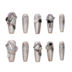 Silver Rose - Press - on Nails - Snaps Chic